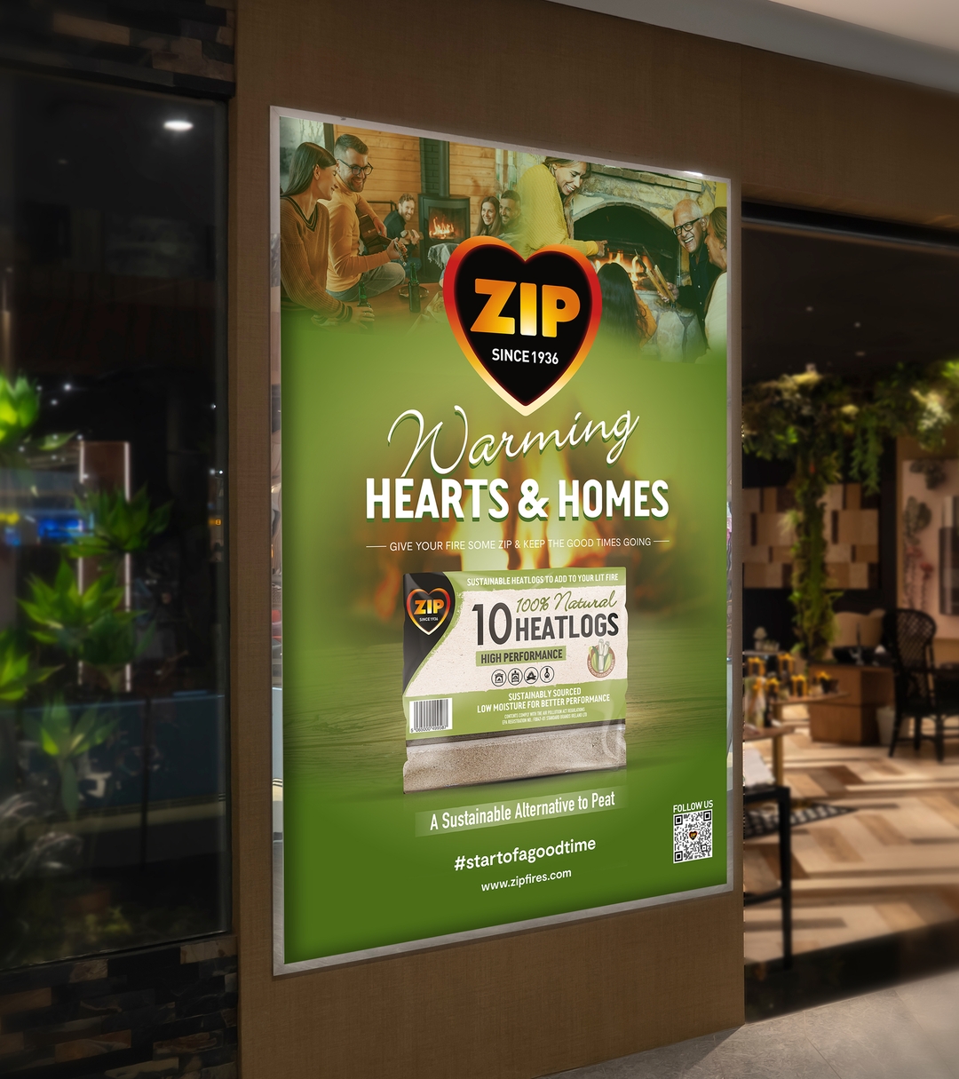 large billboard poster in frame outside shop